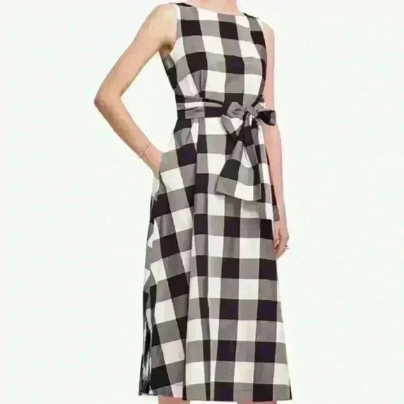 Ann Taylor Cotton Black White  Gingham Midi Dress Plaid Sleeveless size MPetite - Picture 8 of 13